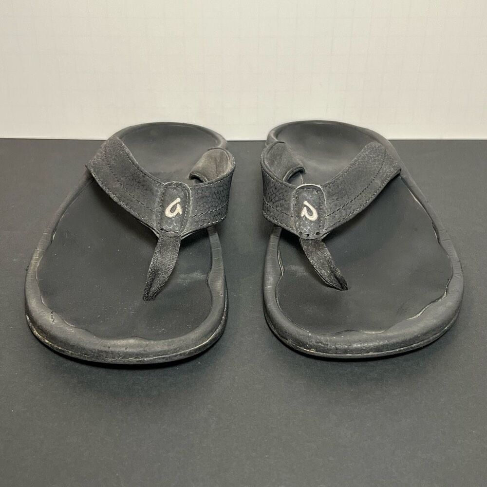 Womens OLUKAI Ohana Black Flip Flop Sandals / Size 7 - Picture 2 of 8